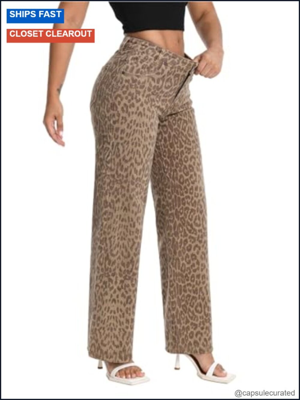Mid Rise Wide Leg Jeans with Stretch Denim Relaxed Fit